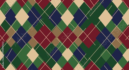 Argyle Pattern Background - Diamond Shapes in Red, Green, Blue, and Beige
