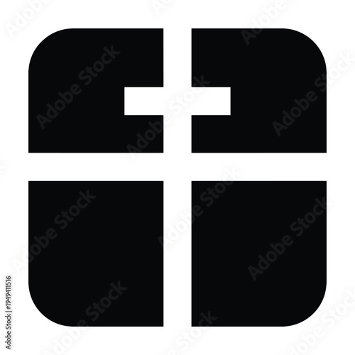 Abstract Geometric Cross Symbol Icon - White on Black Background