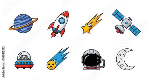 Space exploration cartoon elements illustration