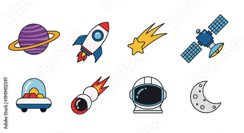 Space exploration cartoon elements