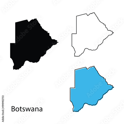 Botswana map vector set geographic country shape in black, outline, and color isolated