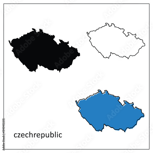 Czech republic map silhouette outline and blue color flat vector isolated on transparent