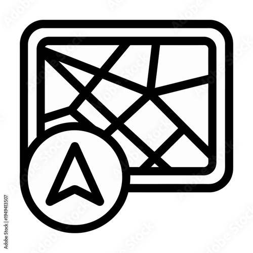 Vector icon of a map displaying a network of roads with a location marker