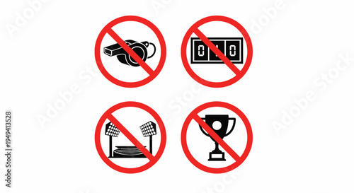 Forbidden Sports Equipment Icons Isolated on White Background