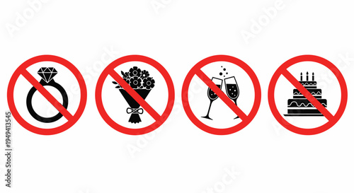 Prohibited Celebrations Vector Icons Isolated on White Background