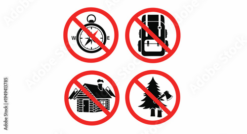 Prohibited Outdoor Activities Sign Set Isolated on White