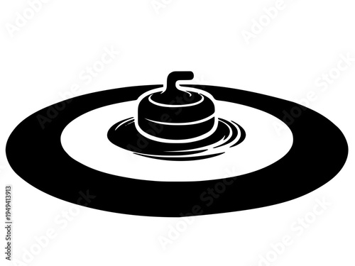 Ein Curlingstein gleitet über das Eis mit Bewegungslinien. Das Motiv stellt den Moment des Spiels dar.KI Generiert