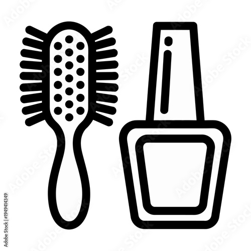 Vector of a hairbrush and nail polish bottle displayed together.
