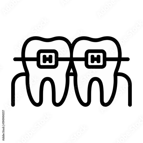 Vector of two teeth with braces for orthodontic treatment