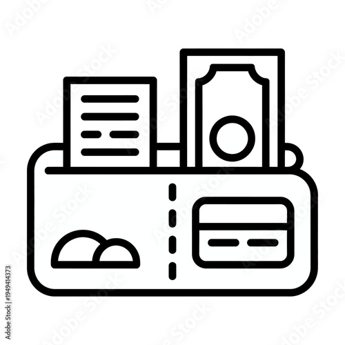 Vector showing money and a receipt in a wallet.