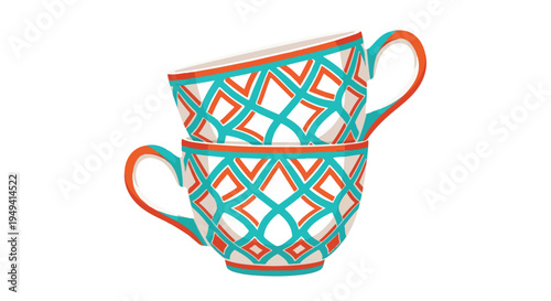 Stack of Two Hand-Painted Sicilian Style Ceramic Teacups