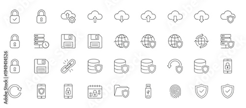 Cloud Computing Icons representing data security, network and storage solutions