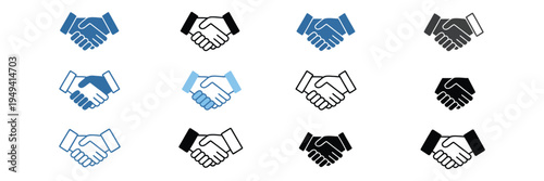Handshake Icon Set with Soul Brother and Heart Handshake Symbols in Different Styles, Friendship, Partnership and Unity Concept Vector Illustration Collection