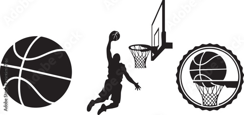 Basketball player in action with ball and hoop