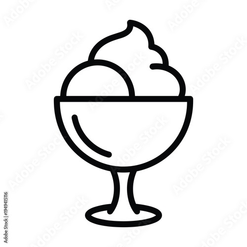 Minimalist Icon of Ice Cream Sundae in a Dish, Vector Art
