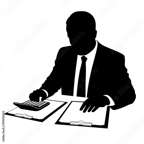 Accountant performing financial computation for tax preparation work and bookkeeping task with documents, ideal for business finance management, corporate accounting process.