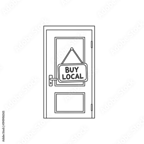 Buy Local Sign Hanging on Door Outline vector illustration