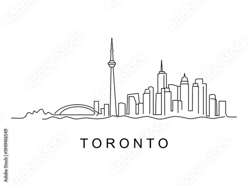 Linear panorama of Canada's capital, the city of Toronto. Downtown and cityscape with modern skyscrapers and a park. Flat vector illustration.