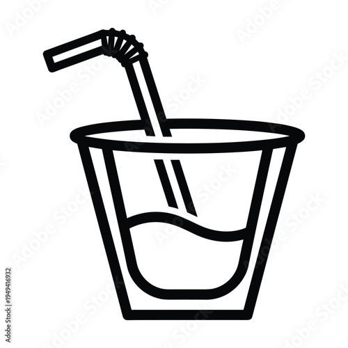 Simple Line Art Icon of a Glass with Drink and Straw