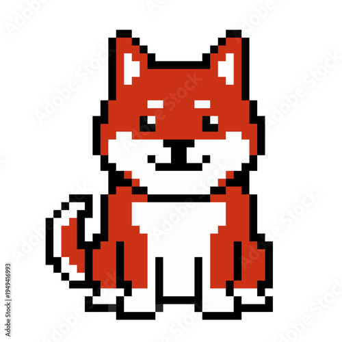 Cute pixel art Shiba Inu dog - retro 8bit cartoon pet character icon