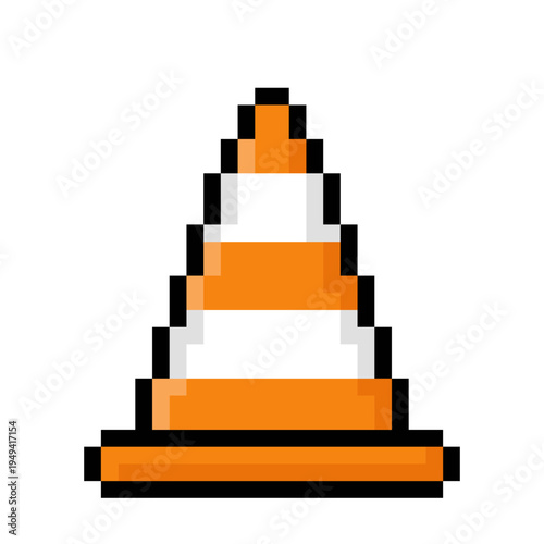Pixel art traffic cone – retro 8bit road construction safety icon
