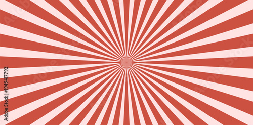 Red And White Vector Radial Starburst Pattern With Wavy Rays - Retro Red Background With Vintage Circle Sunburst - Groovy Spiral Background