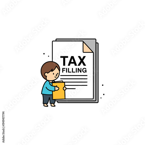 Tax Filing with Cartoon Character vector illustration