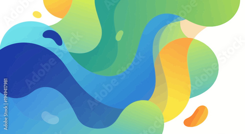 Abstract Flowing Waves with Textured Organic Shapes in Blue, Green, Yellow