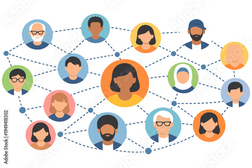Abstract Social Network Connecting Multicultural People Icons Relationship Vector Illustration
