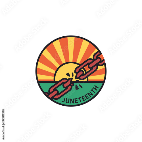 Juneteenth Celebration Badge with Broken Chains vector illustration