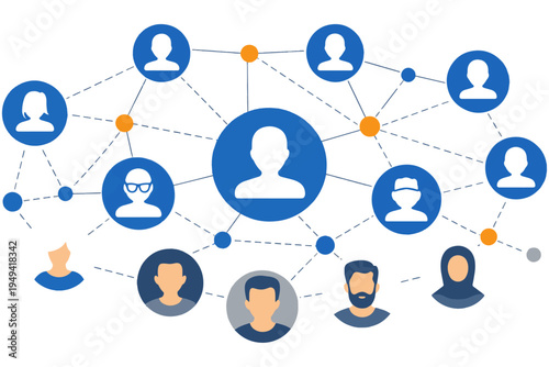 Business Team Connection Network with Internet Web Dots and Social Media Communication Icons