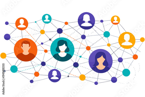 Business Team Networking Concept with Internet Connection Lines and Social Media Communication Symbols