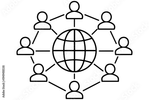 Global Teamwork Network Illustration with People Connected Around World Globe Flat Vector Icon