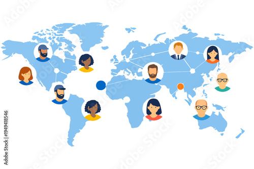 Global User Connection Network with Dots, Lines and World Map Background