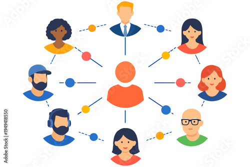 Human Network Web Diagram with People Nodes and Lines Vector Illustration