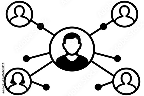 Social Media Network Icon with Human Figures and Linked Communication Diagram Vector