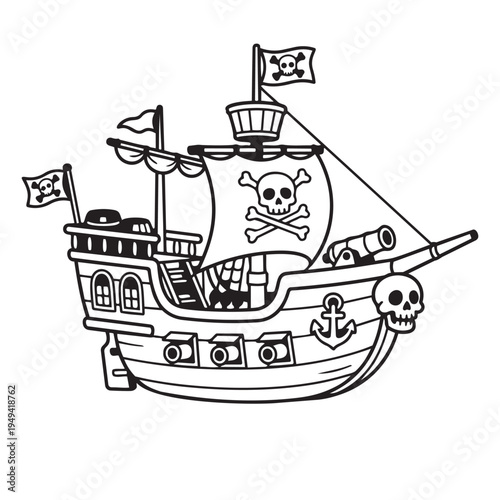 ilustracion barco pirata calavera