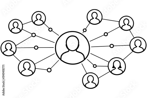 Social Network Icon with People and Connection Diagram, Team Communication Vector