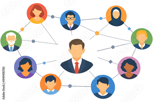 Social Network Diagram with People Connected by Web Lines Vector Background