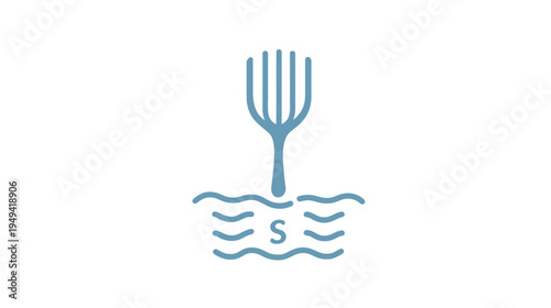 Stylized Illustration A pitchfork, resembling an 'S' inside of water, on a clean, white background