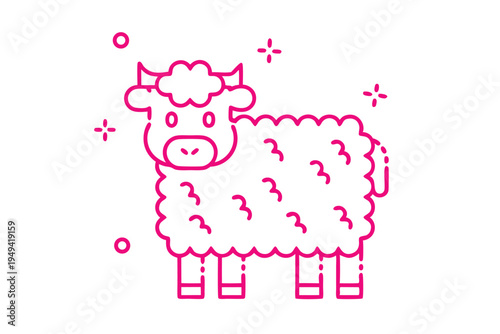 Simple fluffy cloud character with heart eyes in line art cartoon style