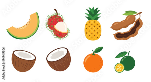 Fresh fruit collection on white background