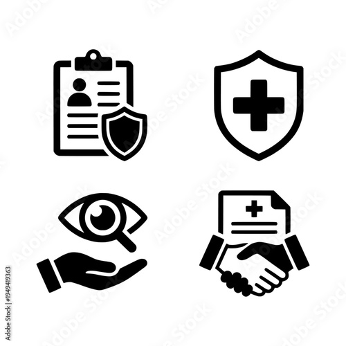 Medical security and protection icons with healthcare and insurance symbols