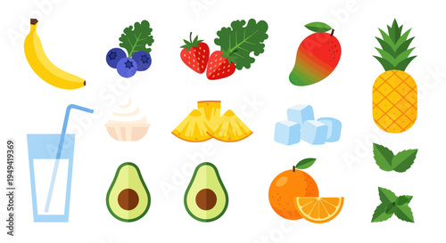 Fresh fruits and ingredients for smoothies