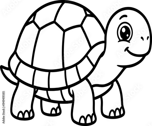 Cute Cartoon Turtle Vector Outline Illustration for Coloring Books, Children's Activities, and Educational Materials, Isolated on White Background