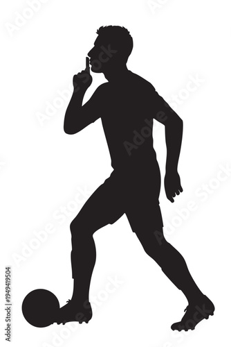 Soccer player shushing silence gesture celebration silhouette vector