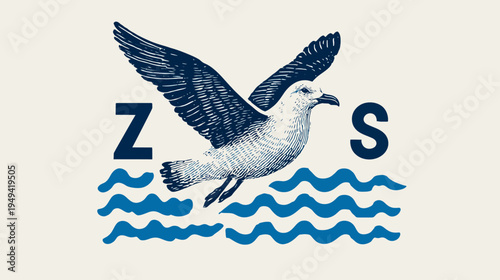 A stylized illustration features a seabird in flight above wavy lines, and the letters Z and S are placed on sides