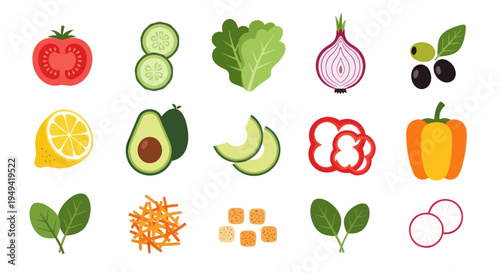 Fresh vegetables and fruits in colorful vector