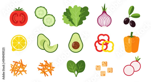 Fresh vegetables and fruits isolated illustration