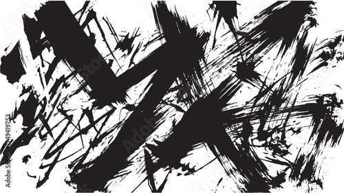 Aggressive black ink brush strokes create an abstract, chaotic texture suitable for dynamic background design elements.